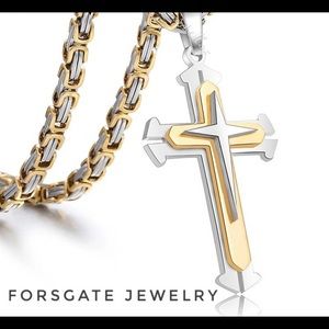 NWT Men’s Large Religious 22” Stainless Steel Cross Necklace